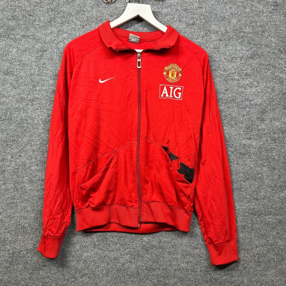 Vintage Nike Manchester United AIG Track Jacket Men's Red Full Zip Sports - L